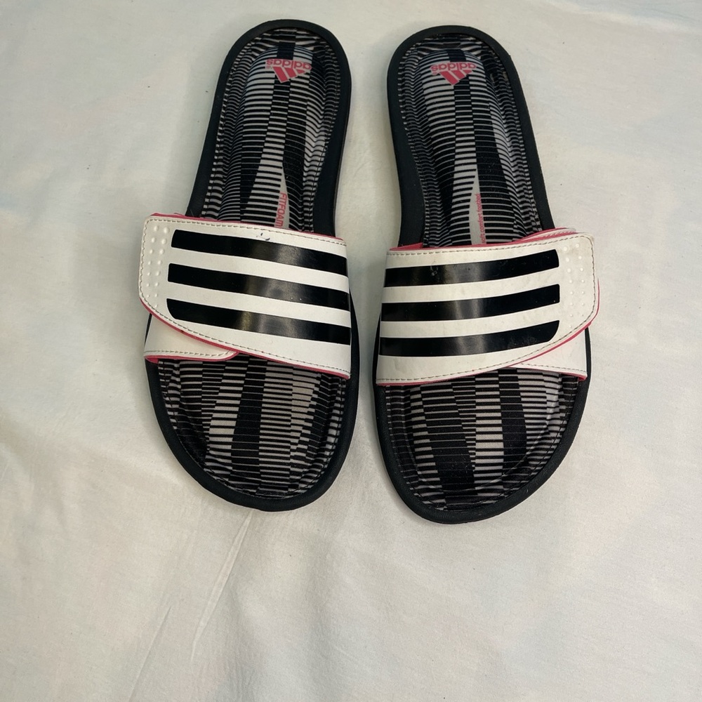 Adidas Women's Striped Black and White Sandals